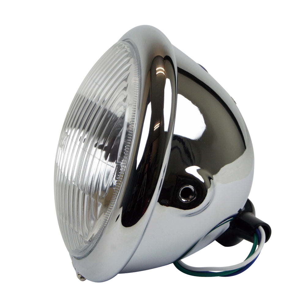 5-3/4 inch Bates Type Headlight Chrome Side Mount H4