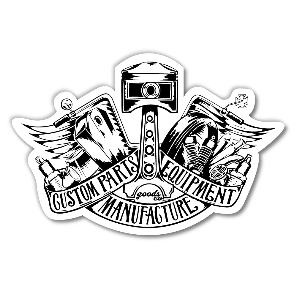 STICKER "CUSTOM PARTS EQUIPMENT MANUFACTURE" WH/BK