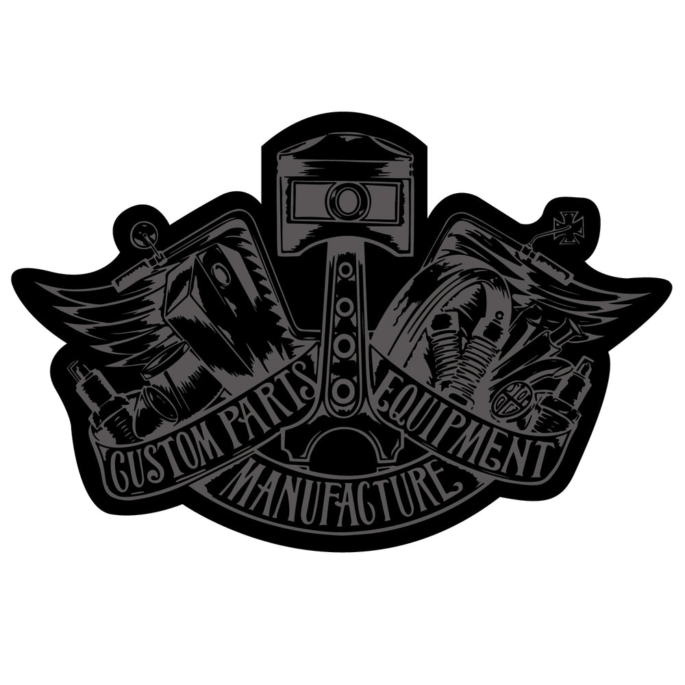 STICKER "CUSTOM PARTS EQUIPMENT MANUFACTURE" BK/GR