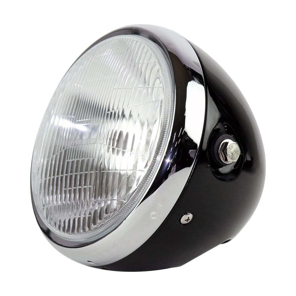 6-1/2 inch Lucas Type Headlight Gloss Black/Chrome Rim