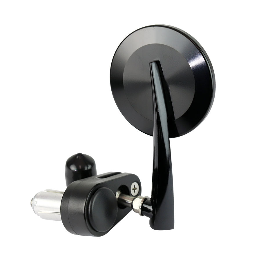 Round Bar-End Mirror Left Black