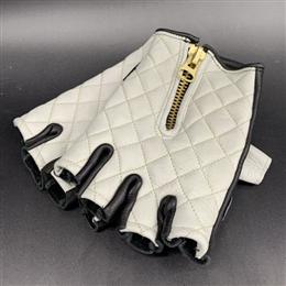 ハーフフィンガーグローブ　ダイヤステッチ　本革 WH/BK Mサイズ　[CHOPPERSオリジナル]