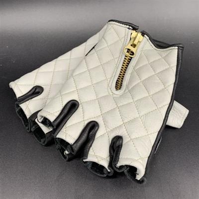 ハーフフィンガーグローブ　ダイヤステッチ　本革 WH/BK XLサイズ　[CHOPPERSオリジナル]