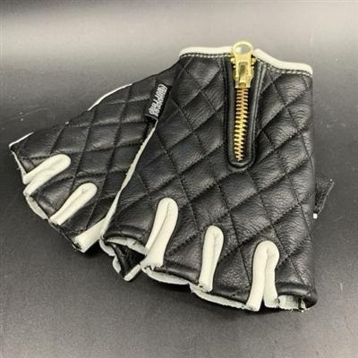 ハーフフィンガーグローブ　ダイヤステッチ　本革 BK/WH Lサイズ　[CHOPPERSオリジナル]
