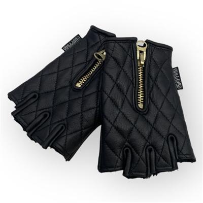 ハーフフィンガーグローブ　ダイヤステッチ　本革 BK/BK Lサイズ　[CHOPPERSオリジナル]