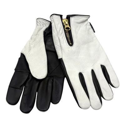 BAWグローブ　ホワイト&ブラック　スマホタッチ機能付き　(バイク用　革グローブ) Mサイズ　[CHOPPERSオリジナル]