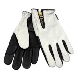 BAWグローブ　ホワイト&ブラック　スマホタッチ機能付き　(バイク用　革グローブ) XLサイズ　[CHOPPERSオリジナル]