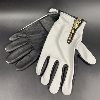 BAWグローブ　ホワイト&ブラック　(バイク用　革グローブ) Lサイズ　[CHOPPERSオリジナル]