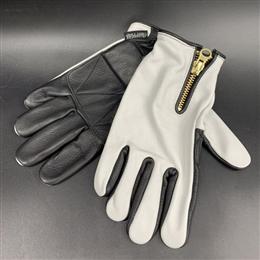 BAWグローブ　ホワイト&ブラック　(バイク用　革グローブ) Lサイズ　[CHOPPERSオリジナル]